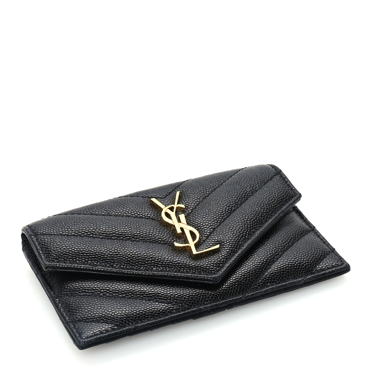 Saint Laurent Grain De Poudre Matelasse Chevron Cassandre Fragments Zippered Card Case Black 4 of 7