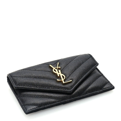 Saint Laurent Grain De Poudre Matelasse Chevron Cassandre Fragments Zippered Card Case Black 4 of 7