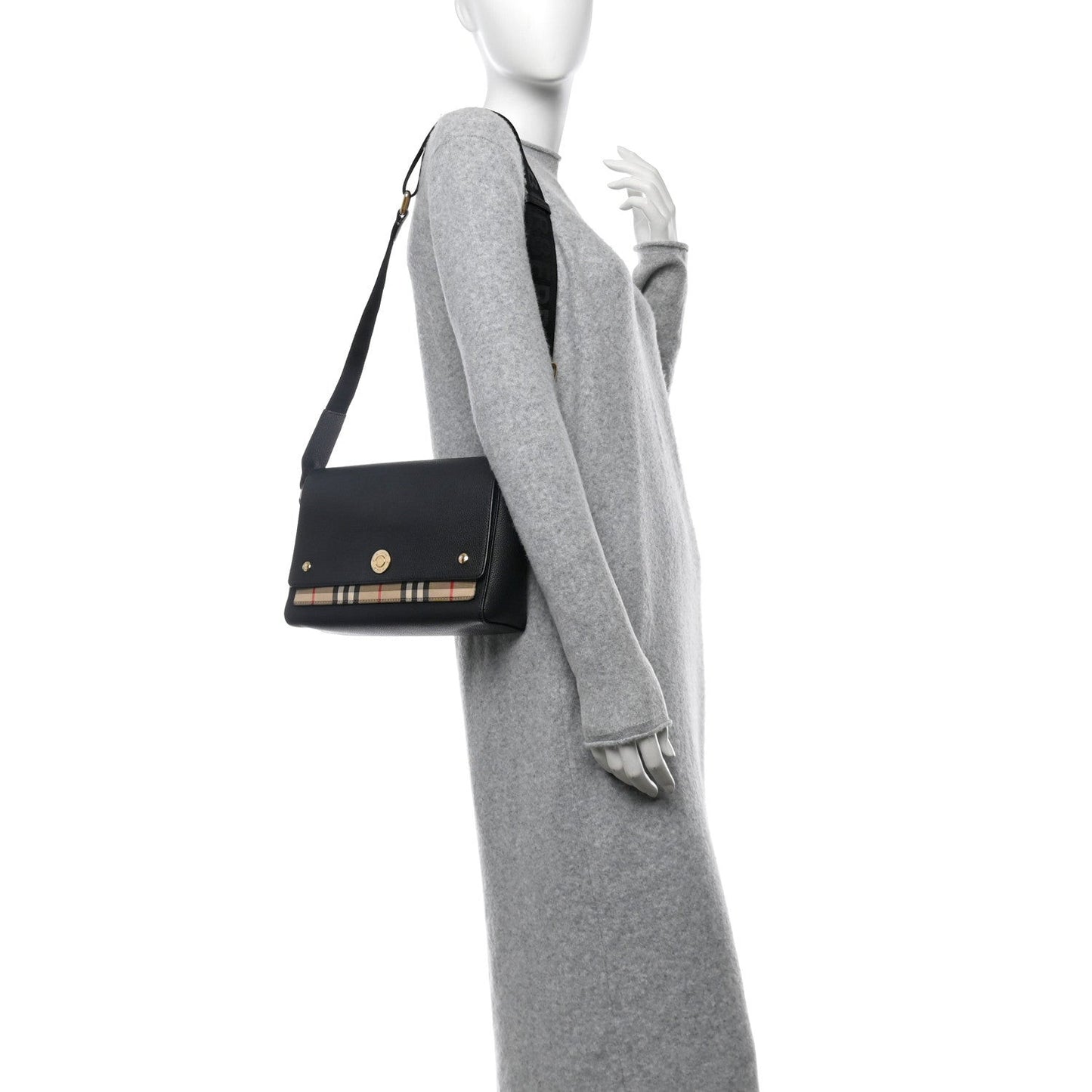 Grainy Calfskin Vintage Check Note Crossbody Bag Black