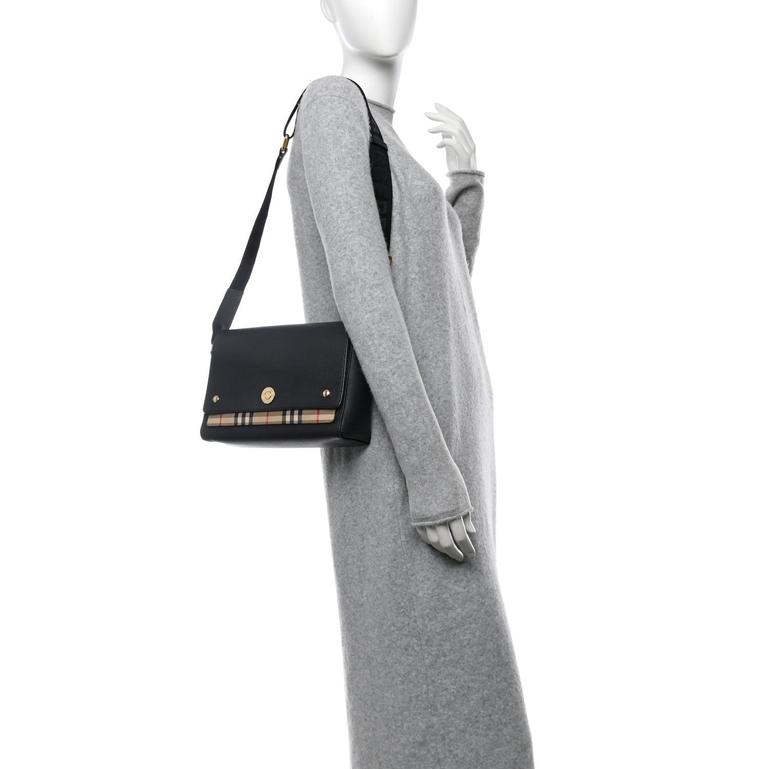 Burberry Grainy Calfskin Vintage Check Note Crossbody Bag Black 2 of 7