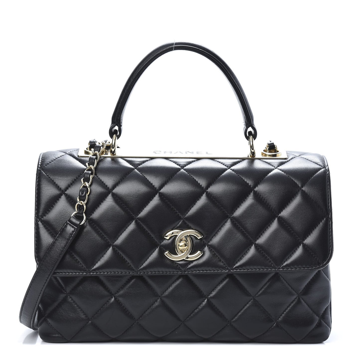 Lambskin Quilted Medium Trendy CC Flap Dual Handle Bag Black