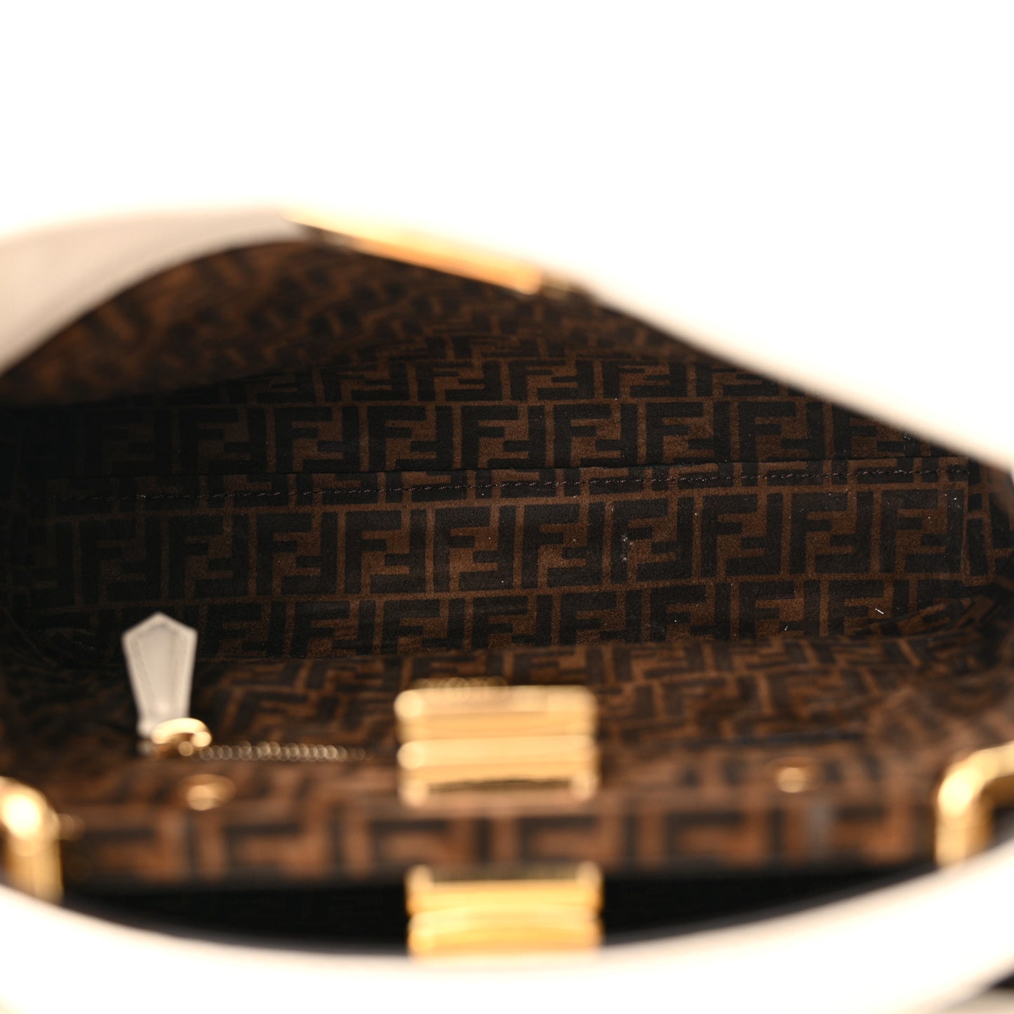 Vitello Seta Suede FF Mini Peekaboo Iconic Satchel Uovo Sigaro Marrone