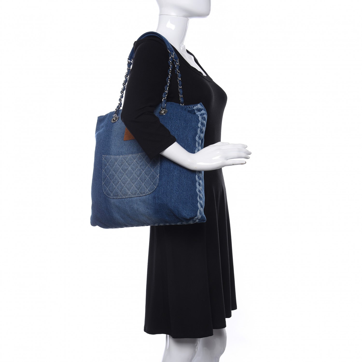 Chanel Denim Printed Shopping Bag Blue 2 of 11