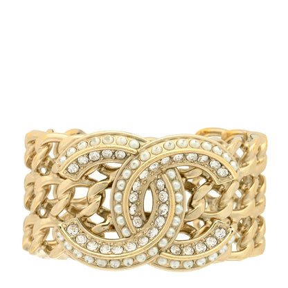 Chanel Crystal Pearl Chain CC Cuff Gold 1 of 3