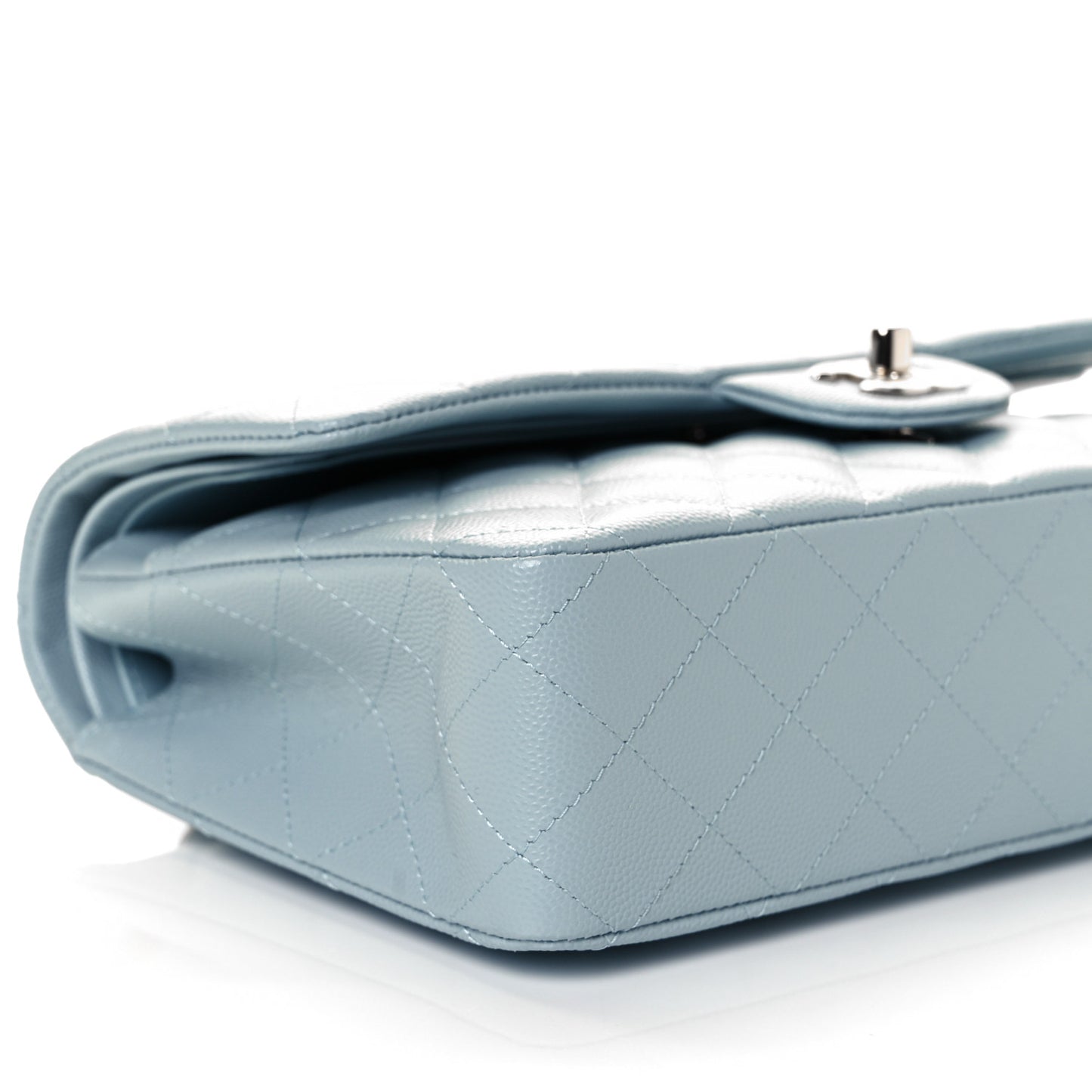 Caviar Quilted Medium Double Flap Light Blue