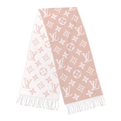 Louis Vuitton Wool Cashmere Monogram Daily LV Scarf Pink White 1 of 3