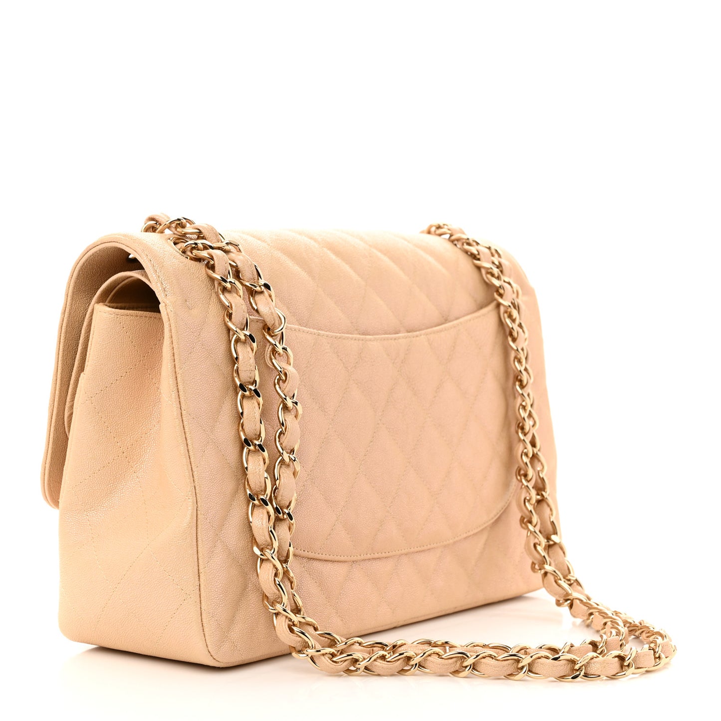 Iridescent Caviar Quilted Jumbo Double Flap Beige