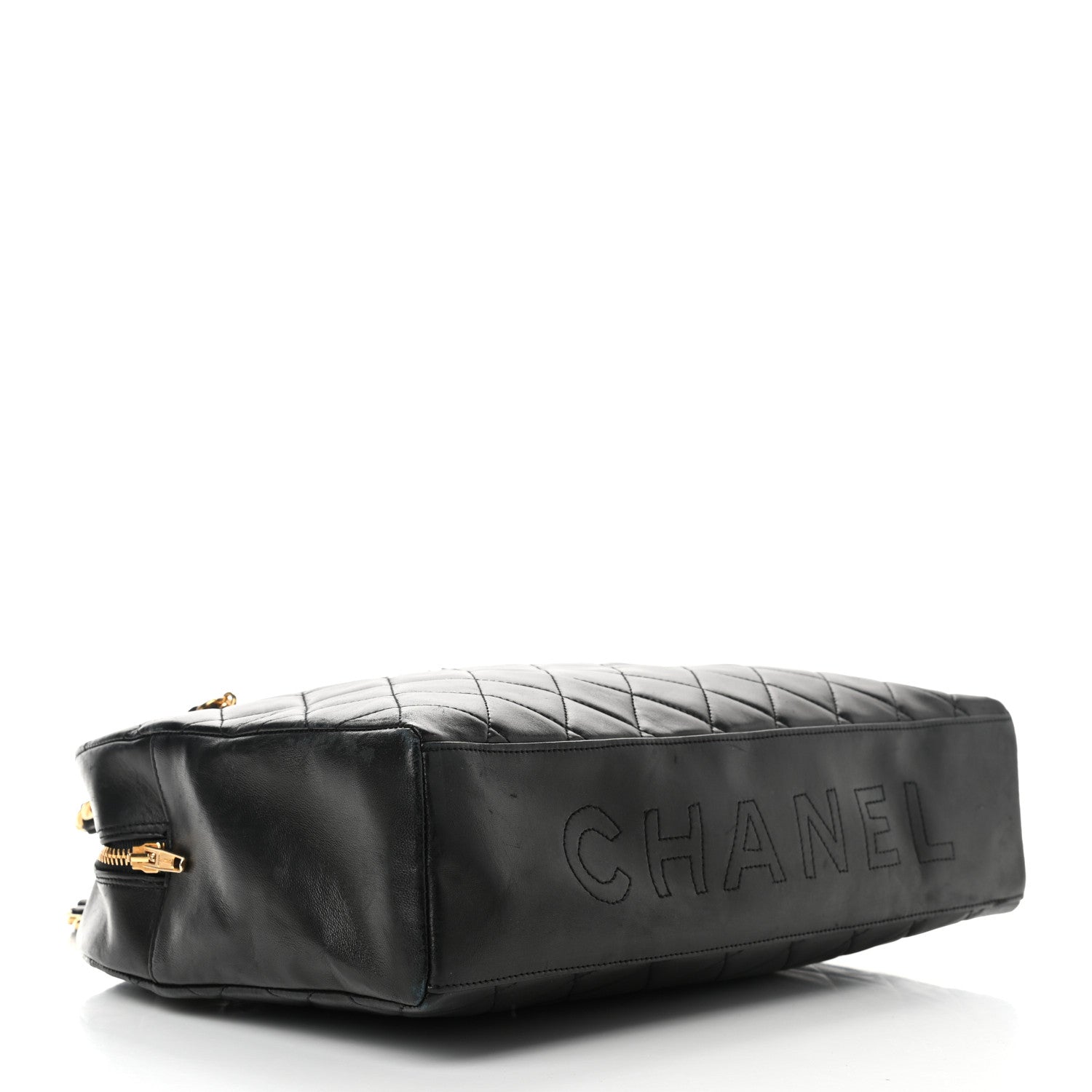 Chanel Lambskin Quilted Logo Bowling Bag Black 4 of 15