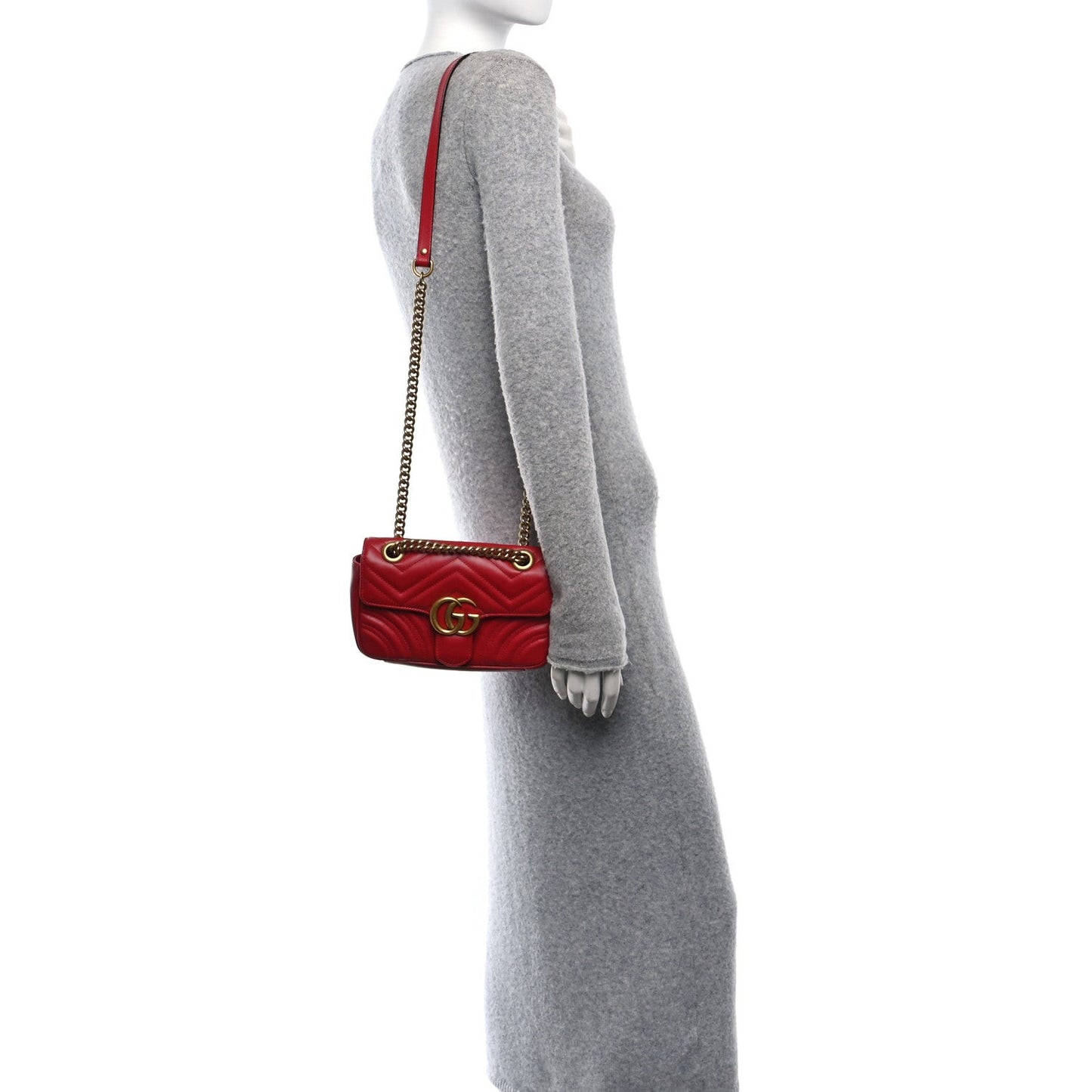 Calfskin Matelasse Mini GG Marmont Shoulder Bag Hibiscus Red