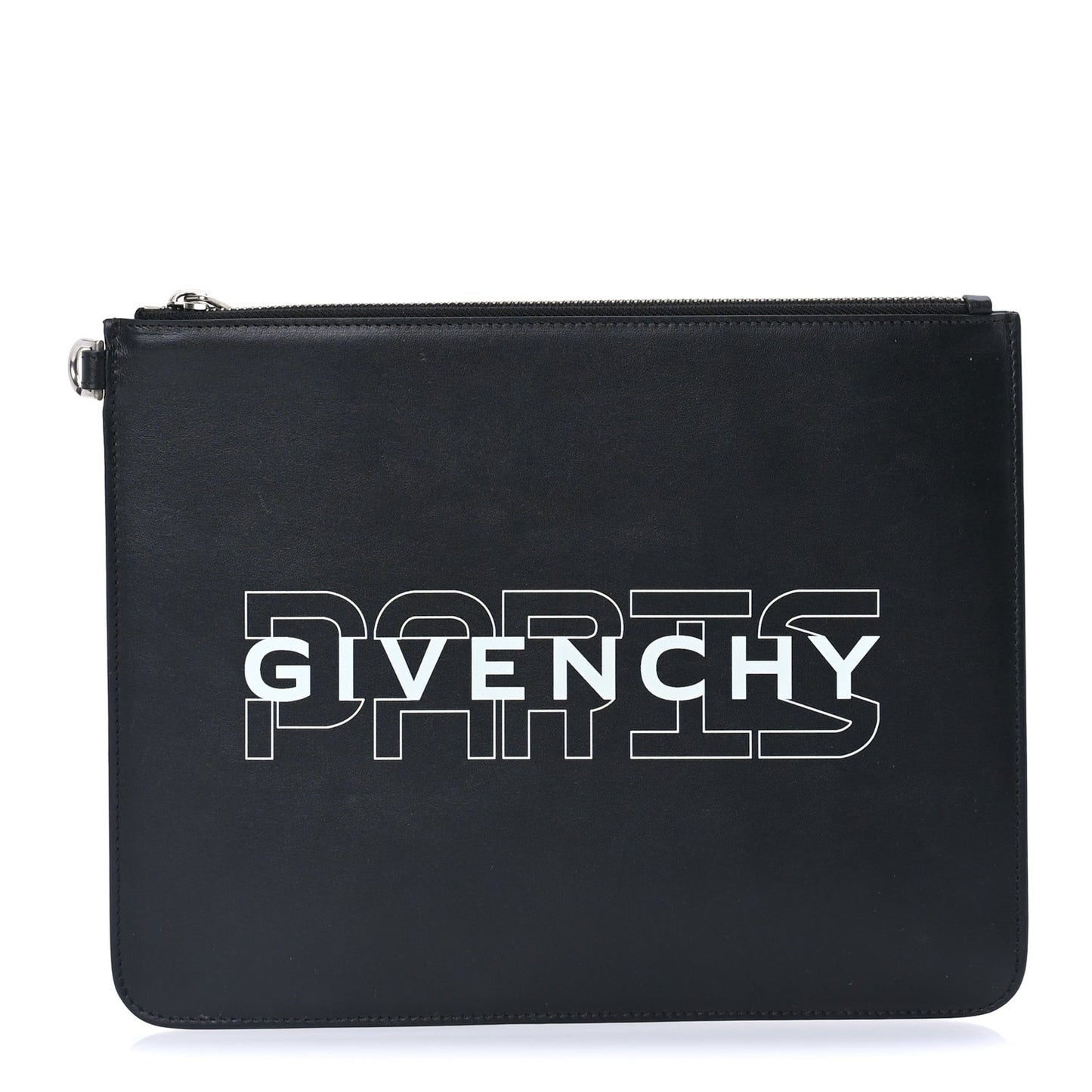 Calfskin Paris Print Medium Cosmetic Pouch  Black
