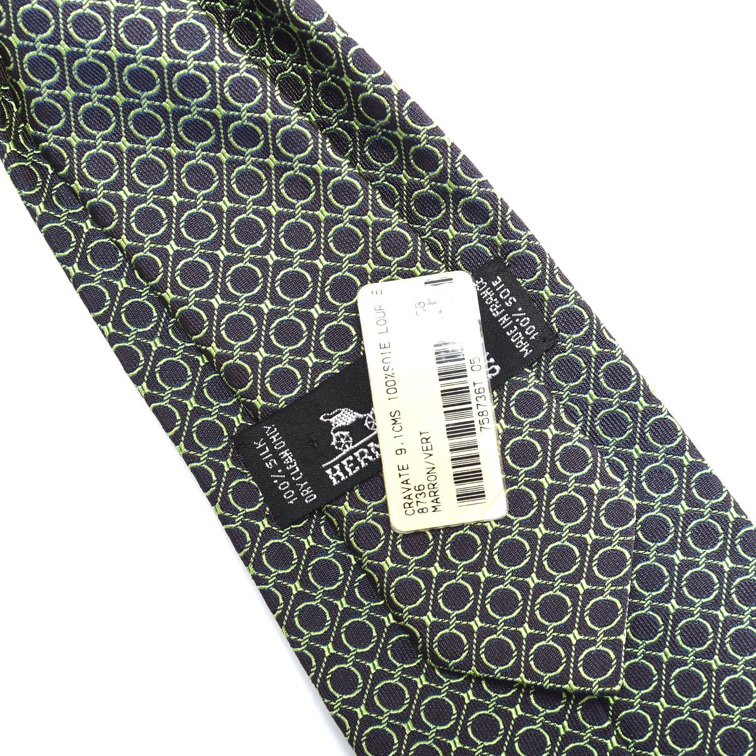 Hermes Silk Printed Mens Cravate Neck Tie Marron Vert 4 of 5