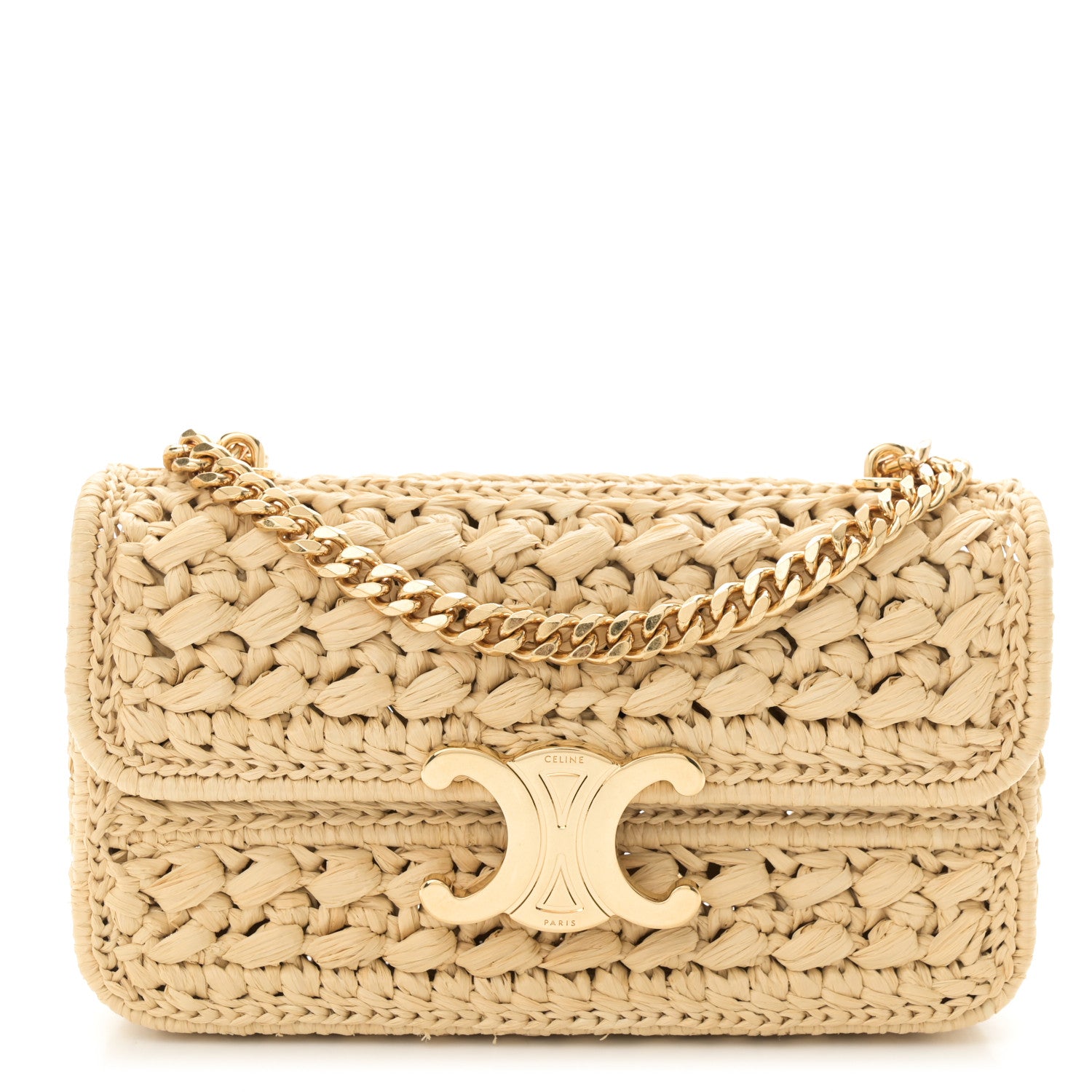 Celine Raffia Effect Claude Chain Shoulder Bag Natural 1 of 10
