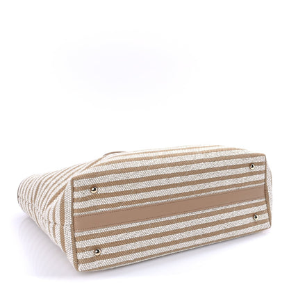 Chanel Printed Fabric Striped CC Tote Light Beige 3 of 7