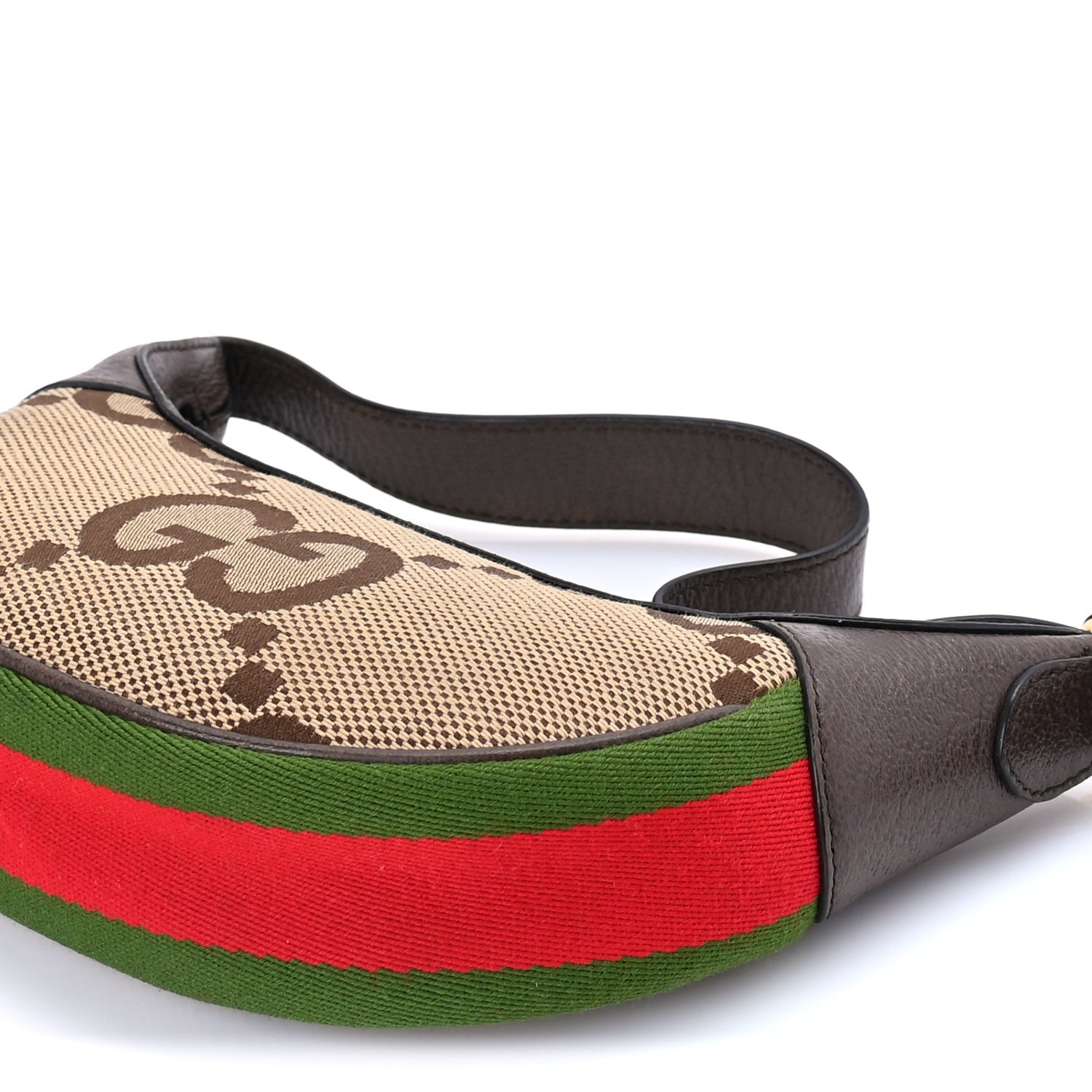 Gucci Monogram Jumbo GG Textured Dollar Calfskin Web Mini Ophidia Half Moon Hobo Camel Ebony New Acero 8 of 8