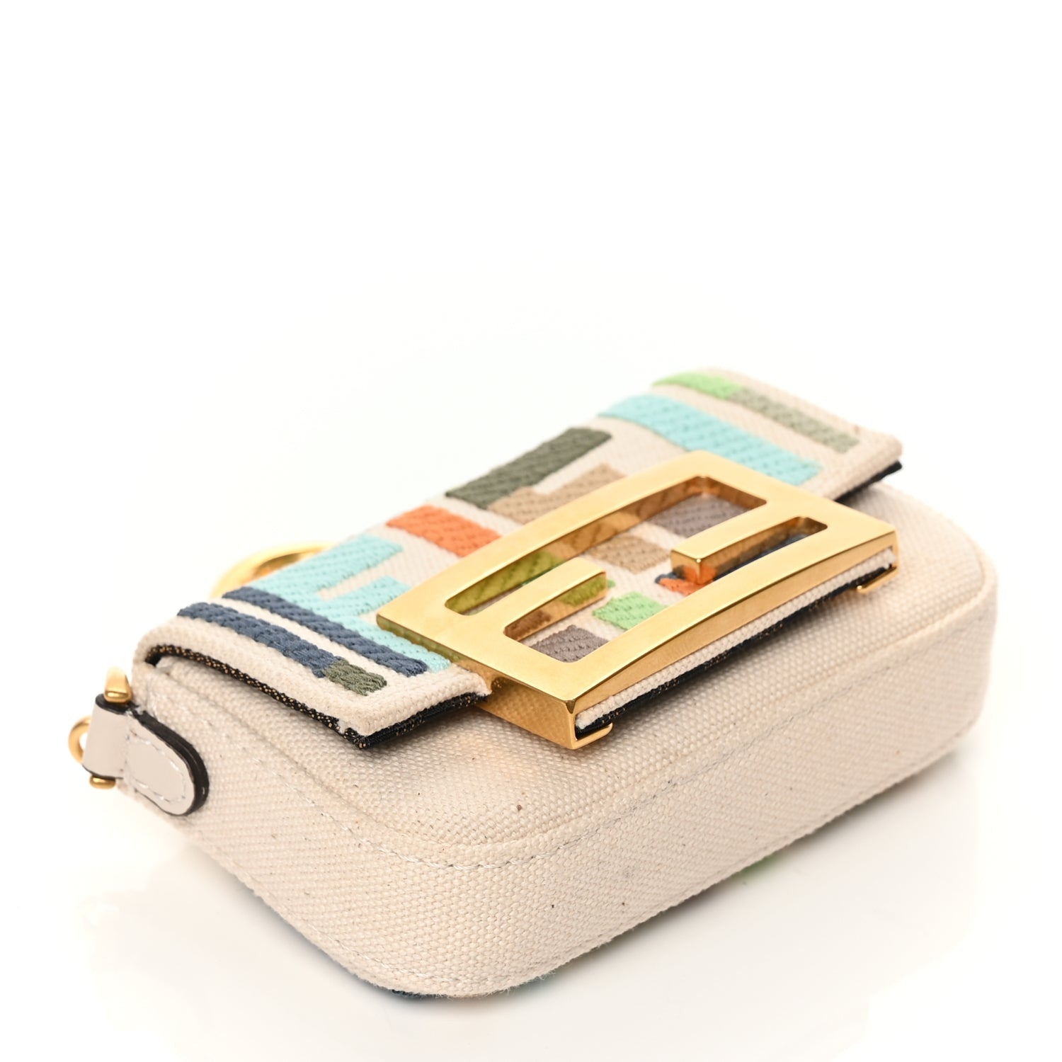 Fendi Canvas Nappa FF Multicolor Embroidered Nano Maxi Buckle Baguette Charm Grezzo Multicolor Latte 3 of 10