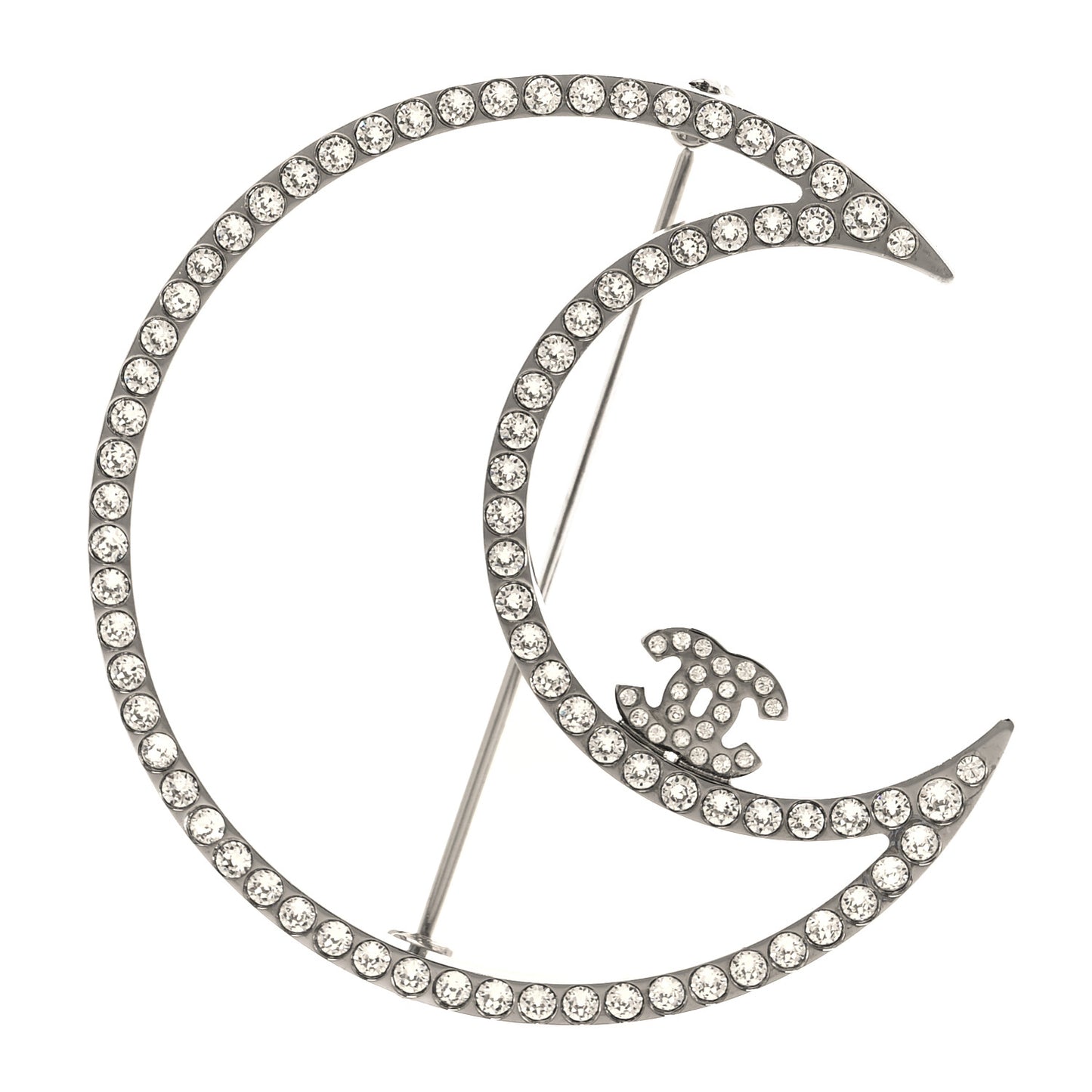 Crystal CC Moon Brooch Silver