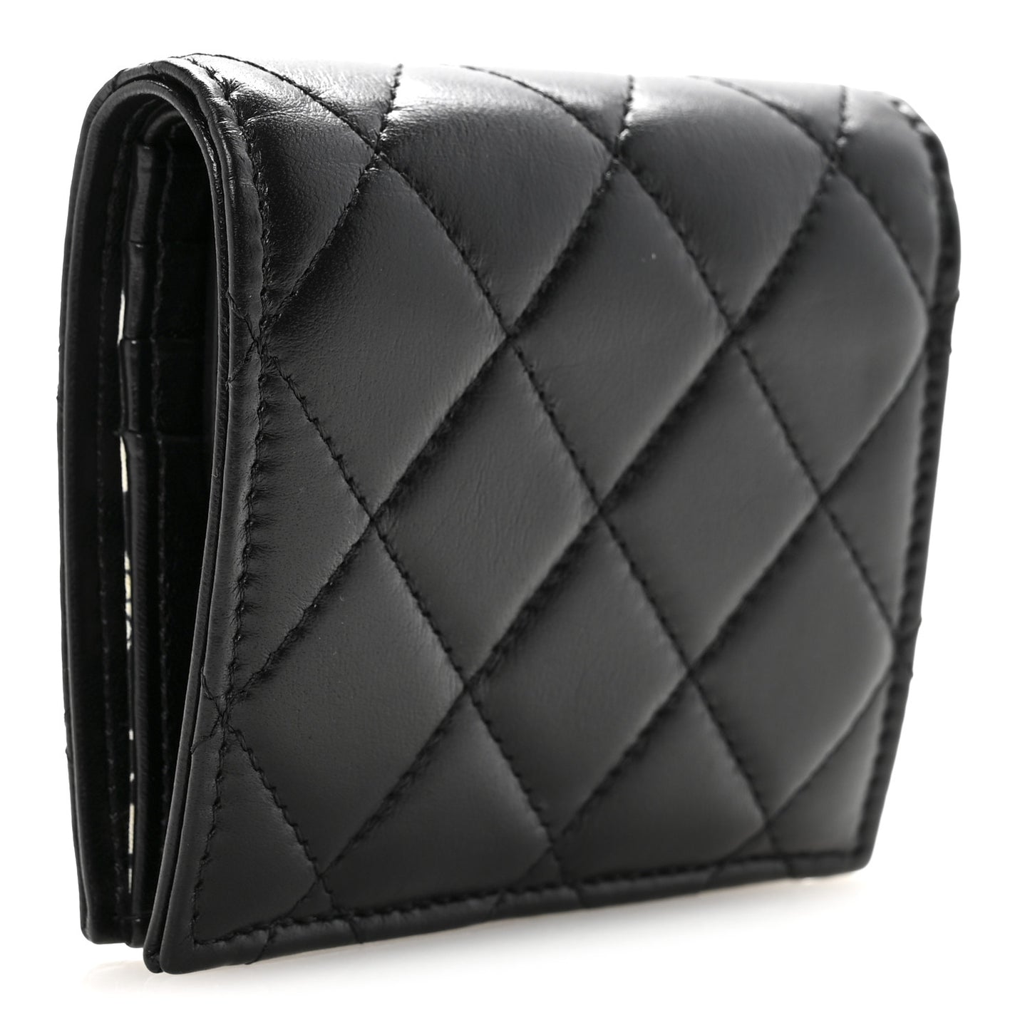 Lambskin Quilted CC Compact Bifold Wallet Black