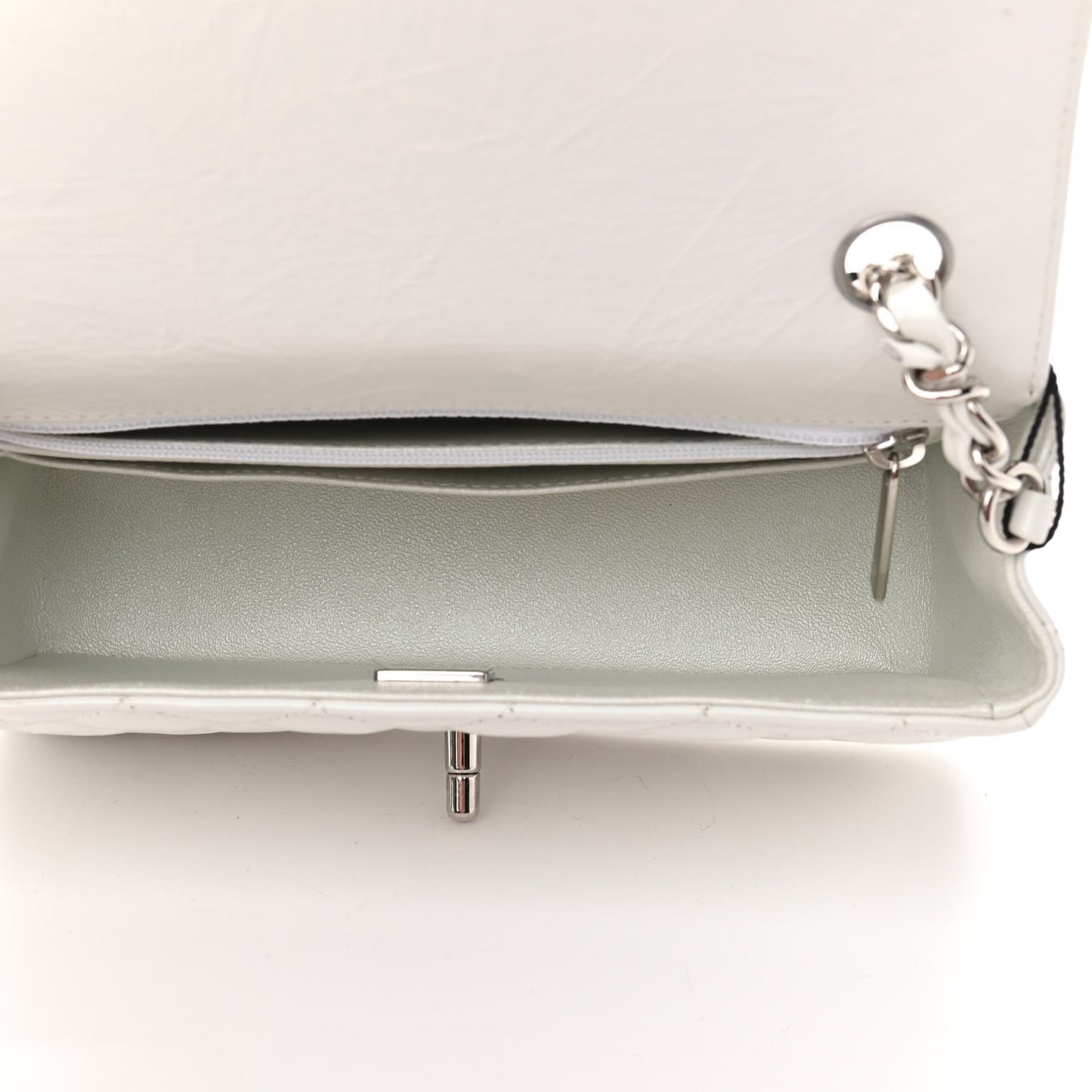 Iridescent Calfskin Quilted Mini Rectangular Flap White