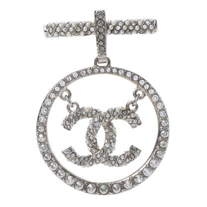 Chanel Pearl Crystal CC Brooch Silver 1 of 4