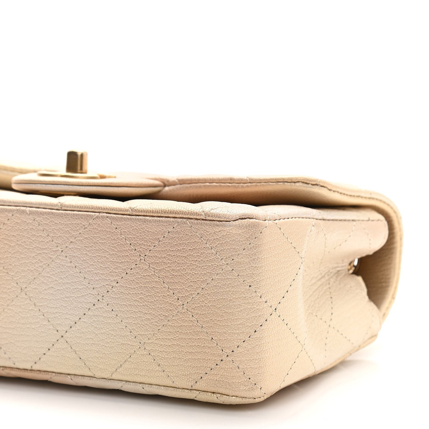 Metallic Goatskin Quilted Mini Rectangular Flap Gold