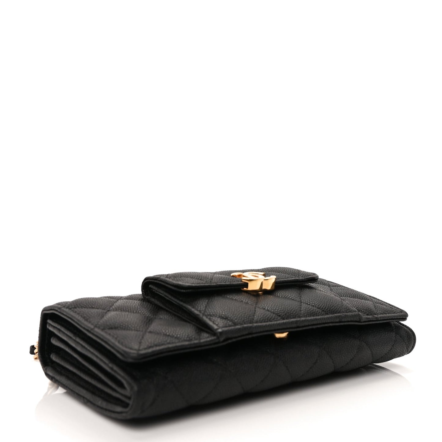 Caviar Quilted Pocket Twins Wallet On Chain WOC Black
