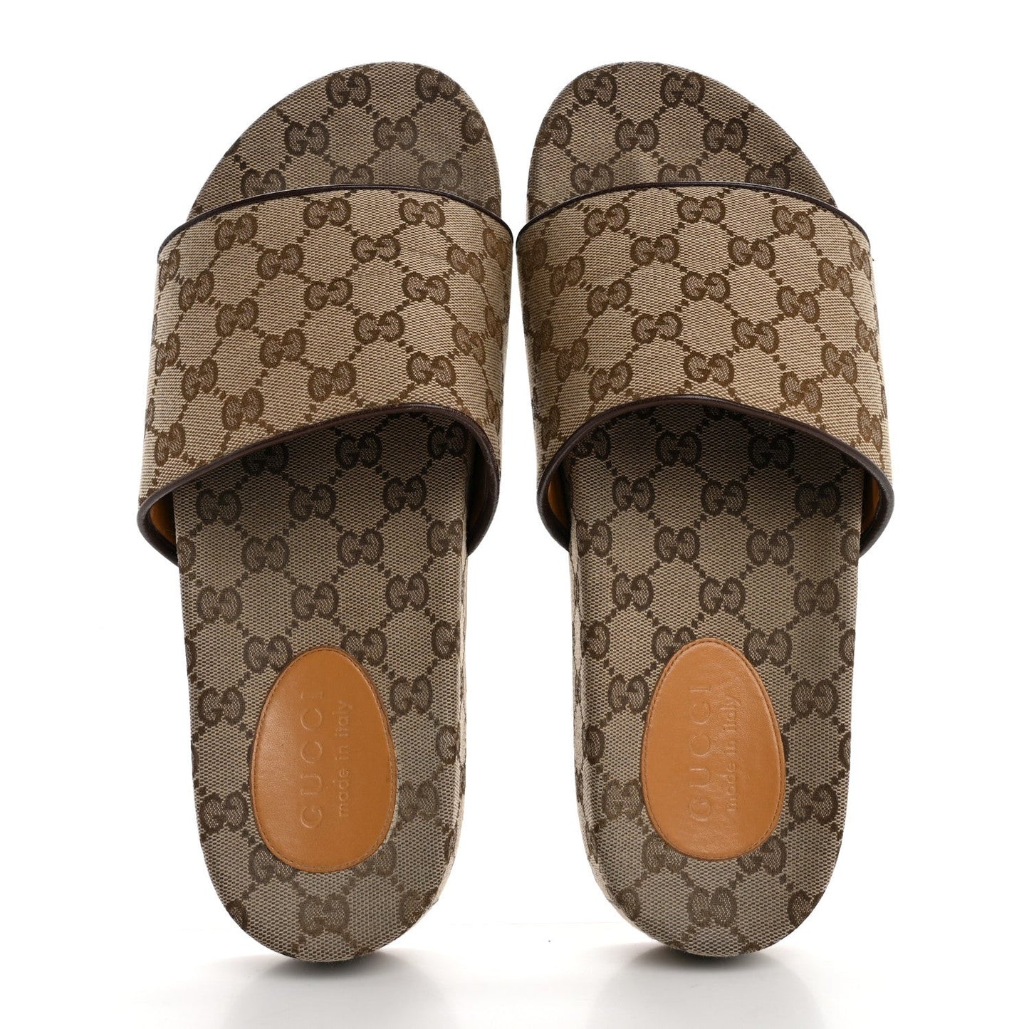 Canvas GG Monogram Mens Slide Sandals 10 Beige