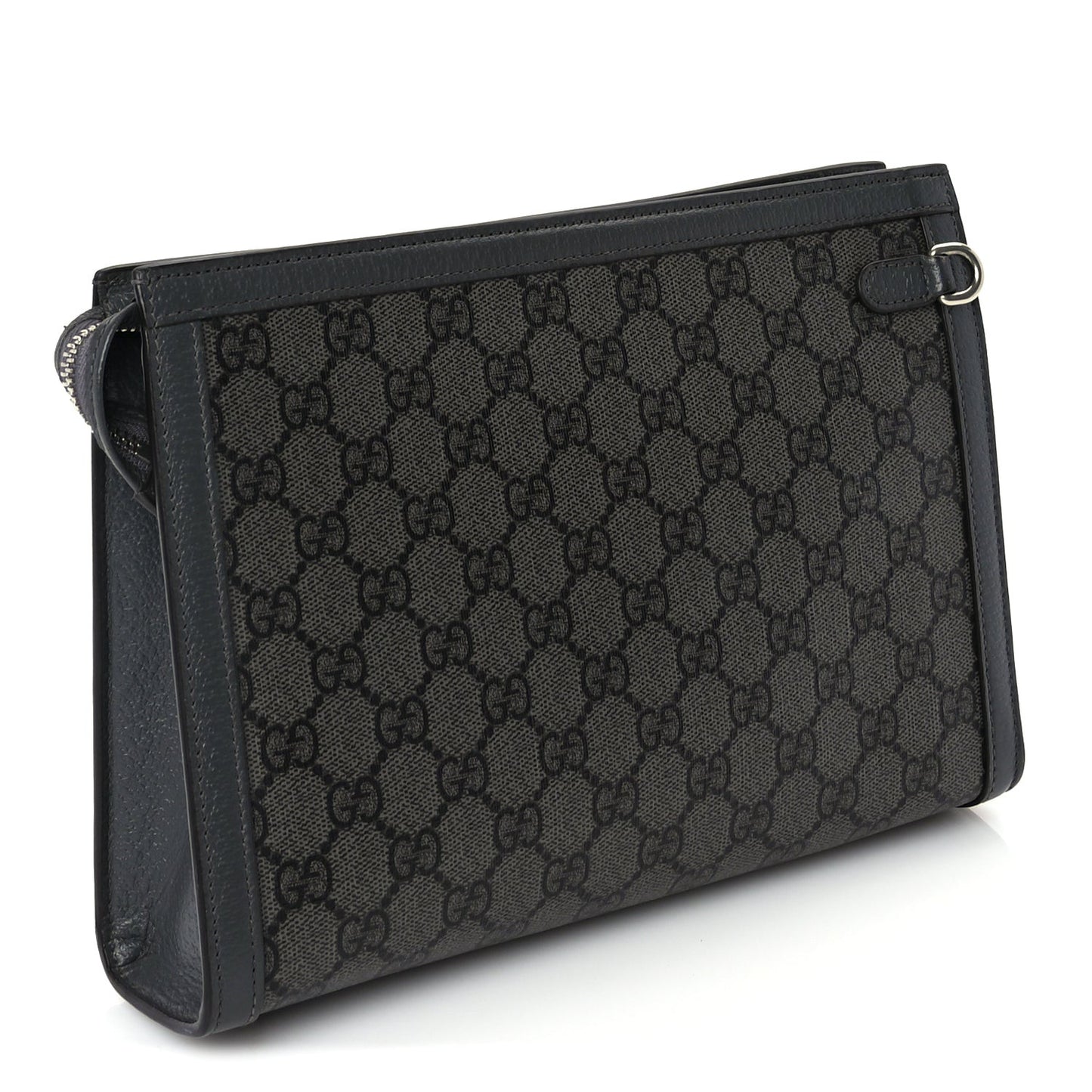 GG Supreme Monogram Textured Dollar Calfskin Ophidia Wristlet Pouch  Grey Black Graphite Grey