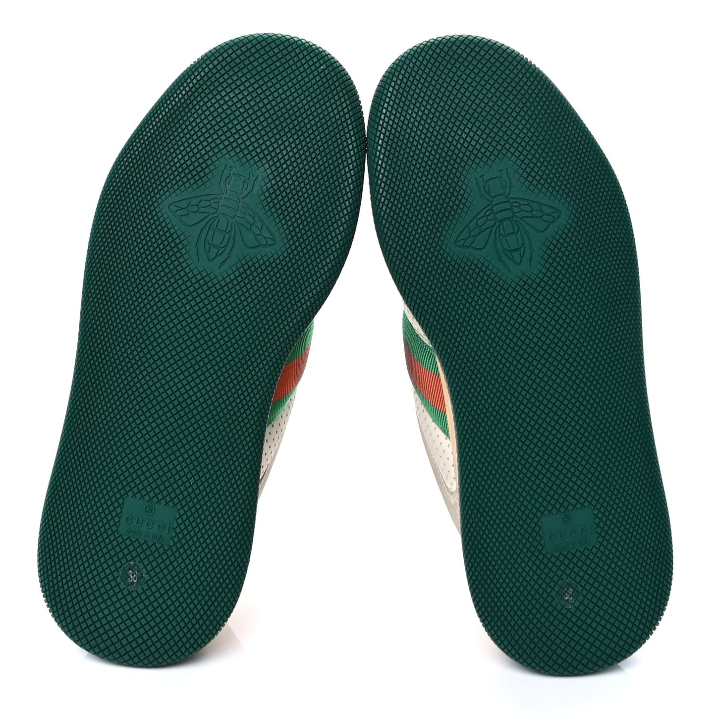 Calfskin Web Womens Double Screener Sneakers 38  White Green Blue