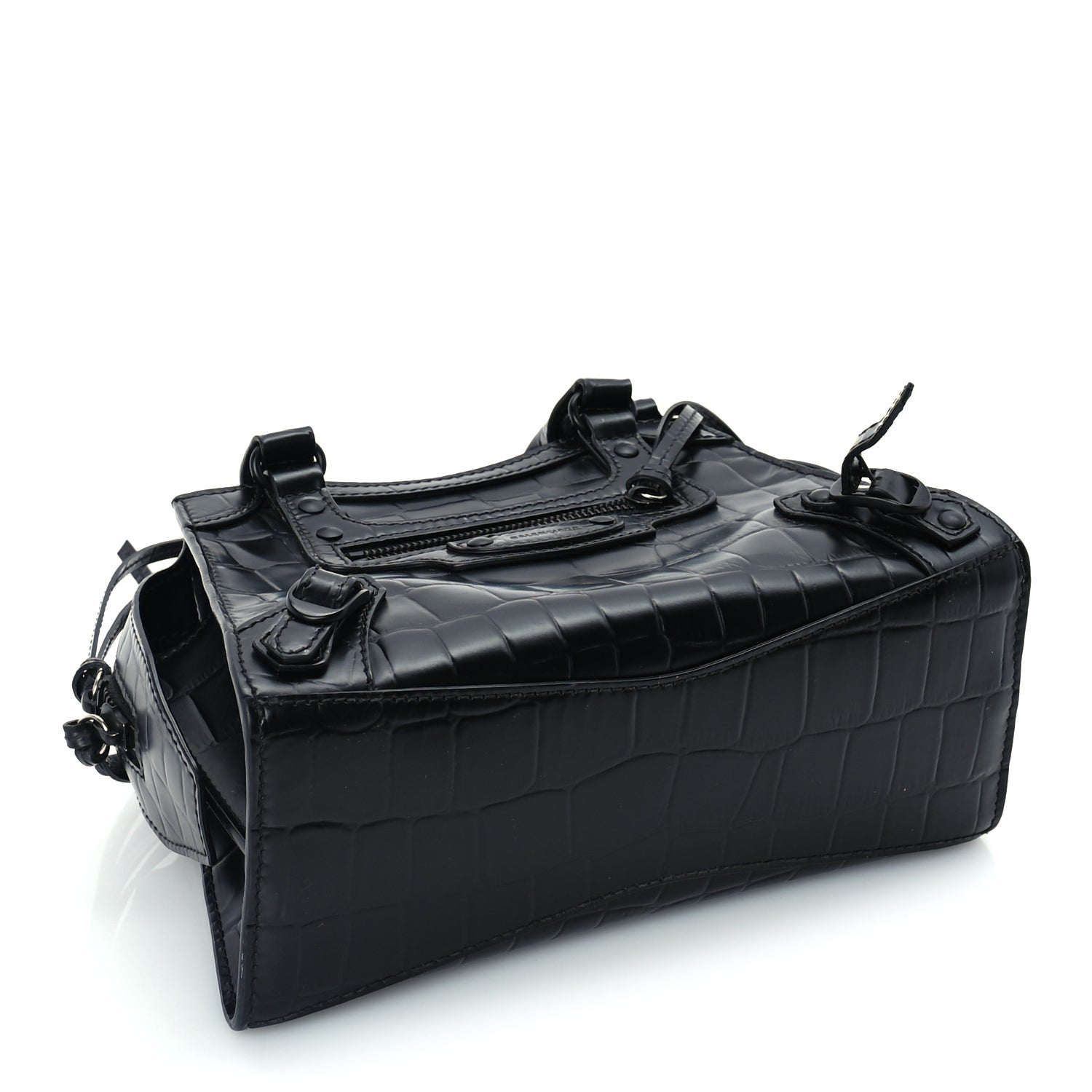 Balenciaga Semi Shiny Calfskin Crocodile Embossed Neo Classic Black Hardware Mini City Black 3 of 8