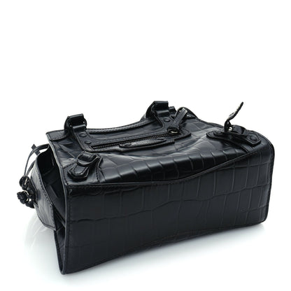Balenciaga Semi Shiny Calfskin Crocodile Embossed Neo Classic Black Hardware Mini City Black 3 of 8