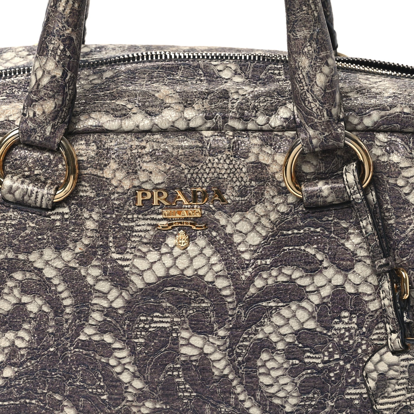 Cervo Lux Print Lace Bauletto Bag Talco