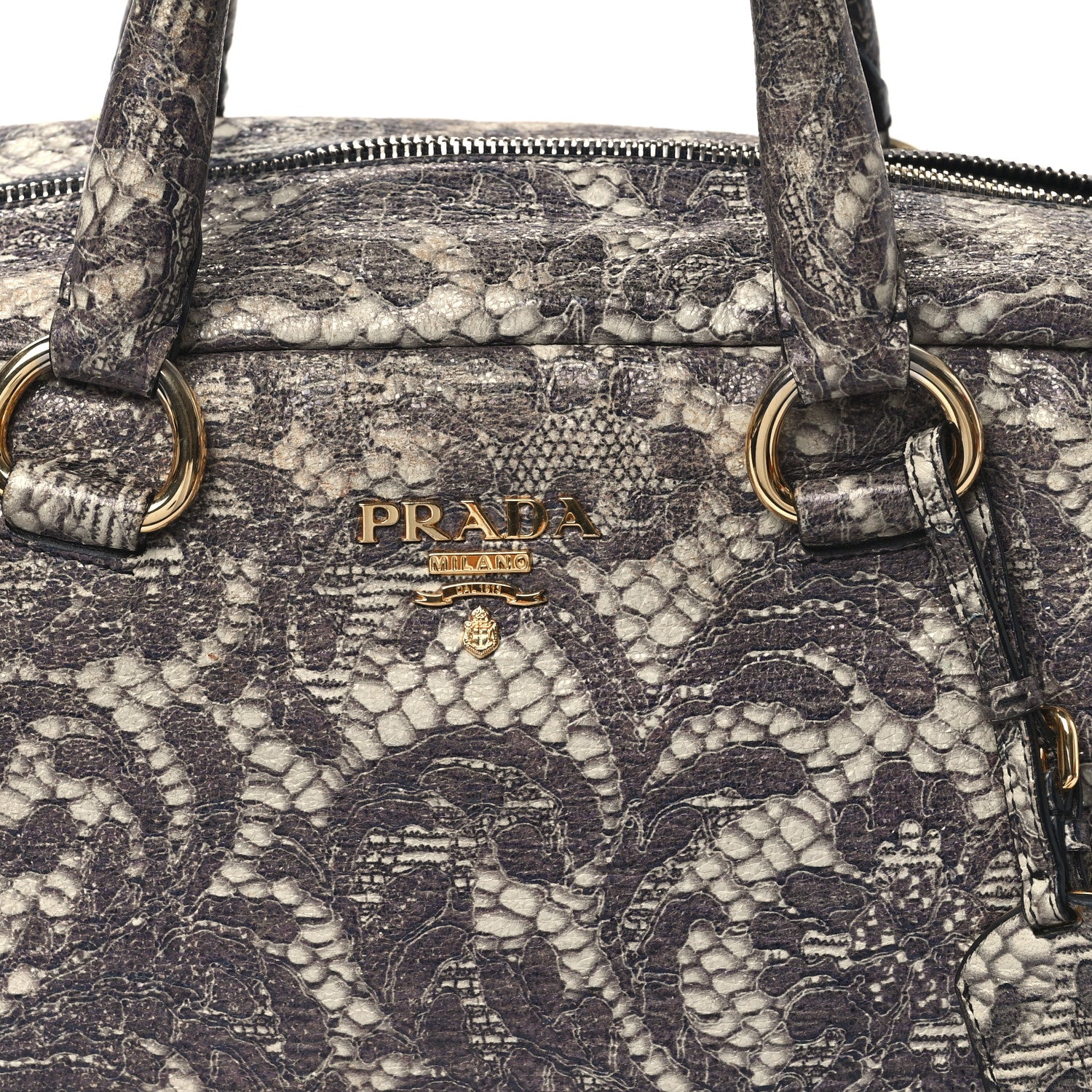 Prada Cervo Lux Print Lace Bauletto Bag Talco 8 of 12