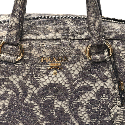 Prada Cervo Lux Print Lace Bauletto Bag Talco 8 of 12