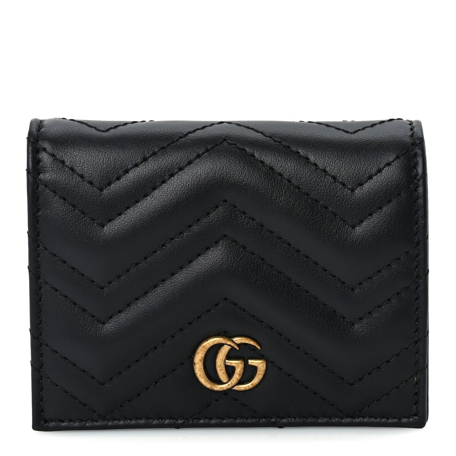 Gucci Calfskin Matelasse GG Marmont Card Case Wallet Black 1 of 7