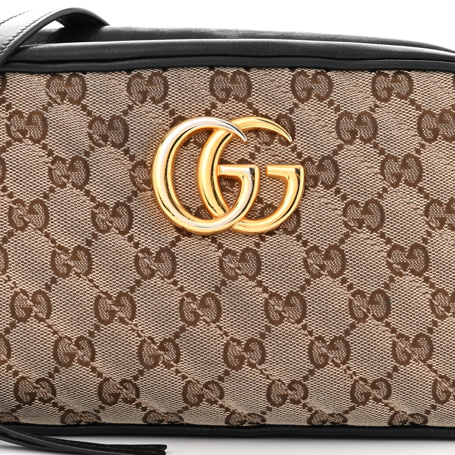 Gucci Monogram Matelasse Diagonal Small GG Marmont Chain Shoulder Bag Beige Black 8 of 14