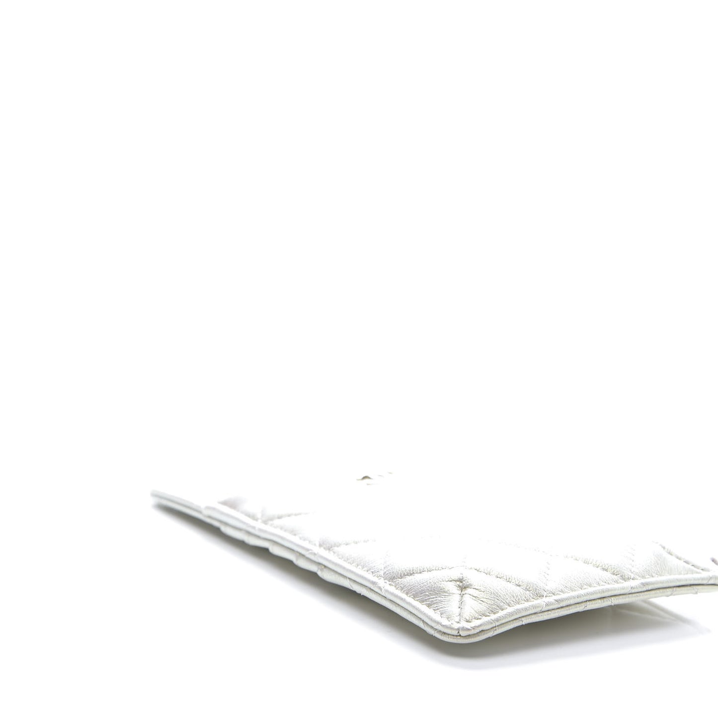 Iridescent Lambskin Quilted Classic Flat Wallet Pouch Ivory