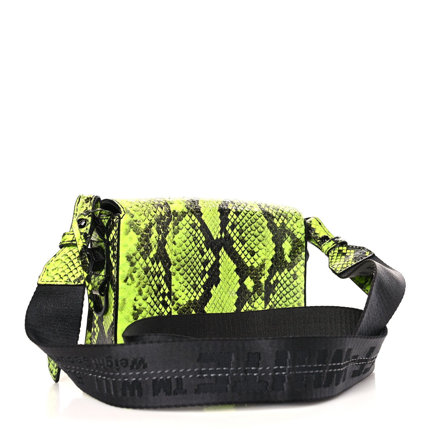 Off-White Calfskin Python Embossed Binder Flap Bag Fluo Yellow Black 3 of 8