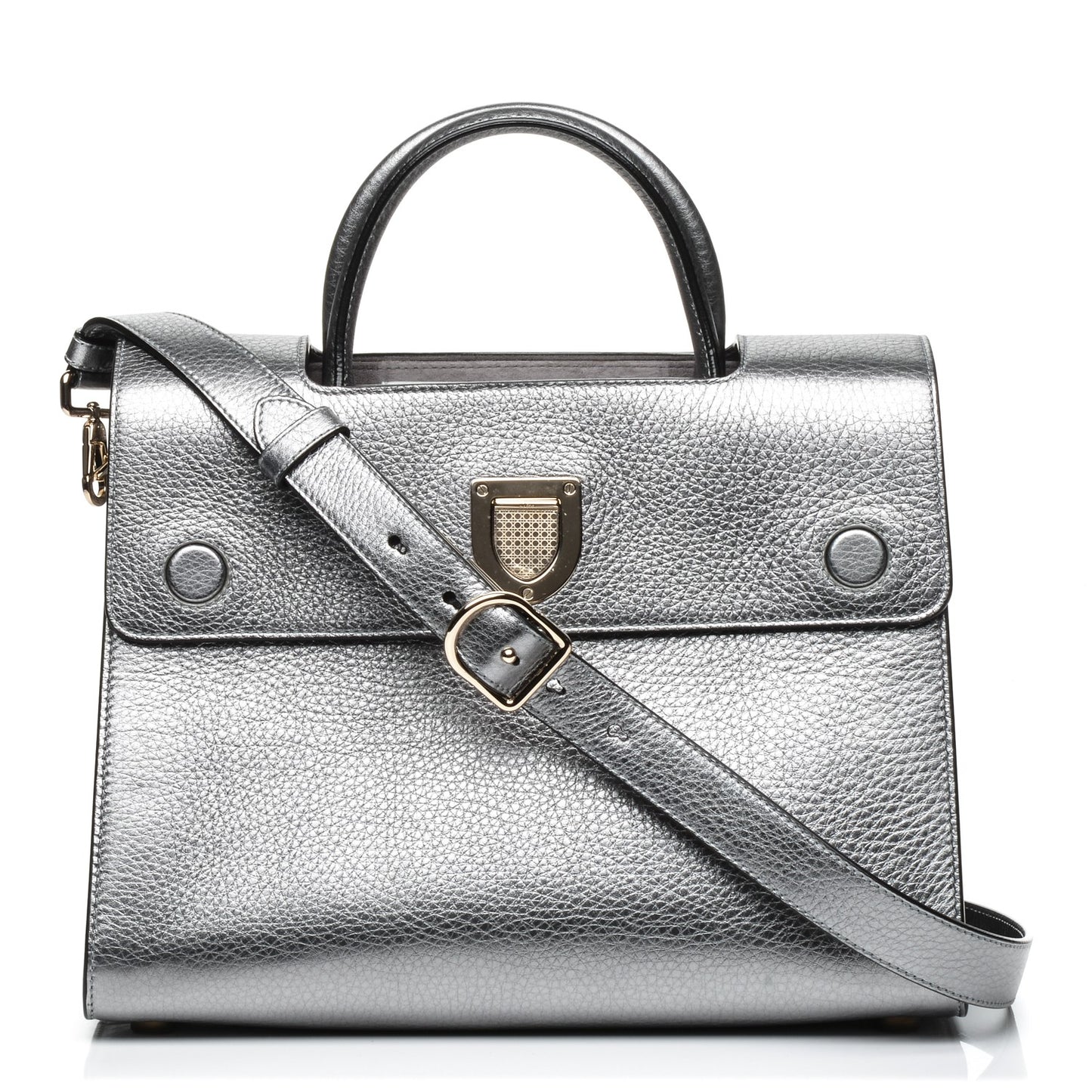Metallic Grained Calfskin Medium Diorever Flap Silver