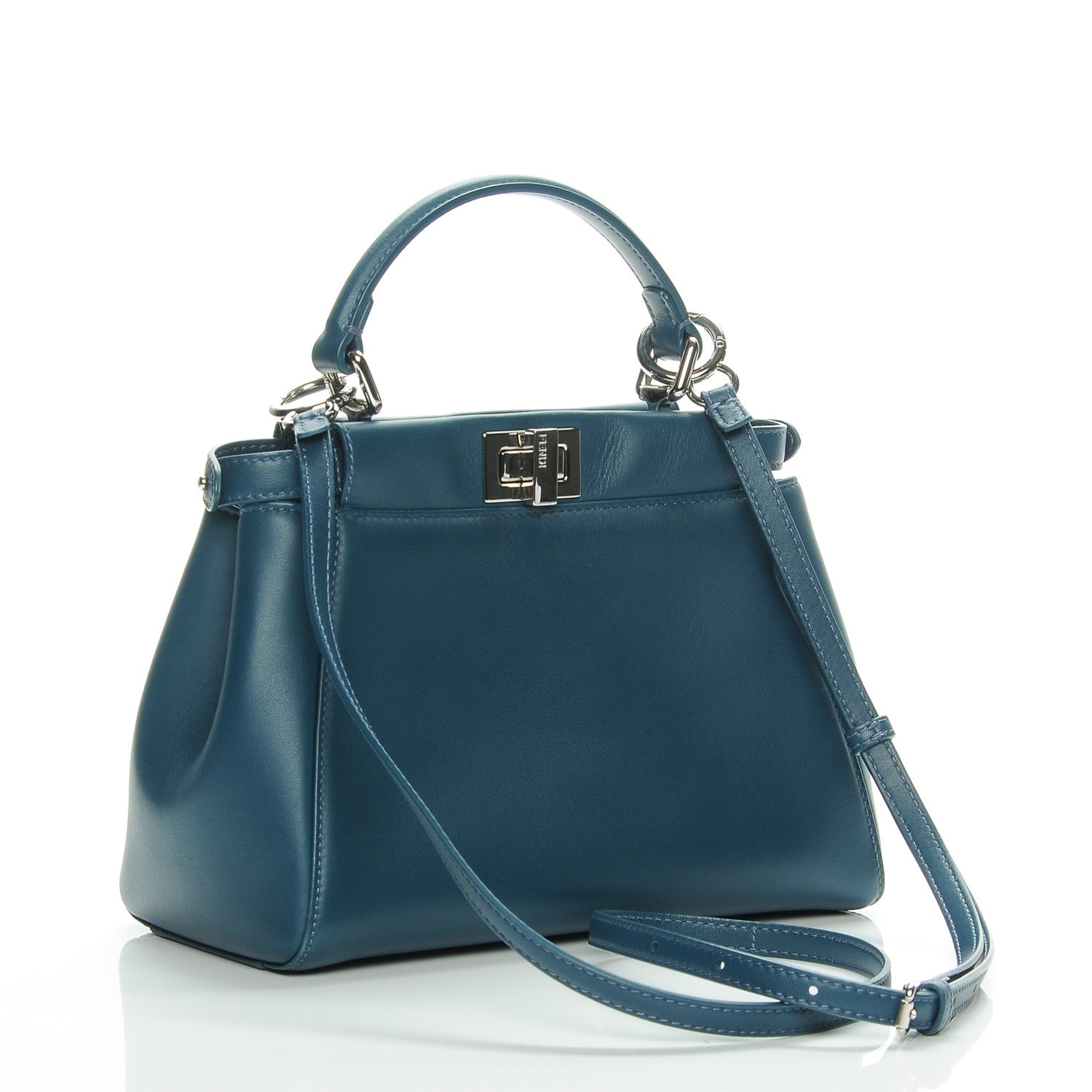 Fendi Nappa Mini Peekaboo Iconic Satchel Pavone 3 of 6