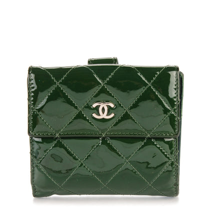 Chanel Patent Quilted Compact French Flap Wallet Dark Green 1 of 9