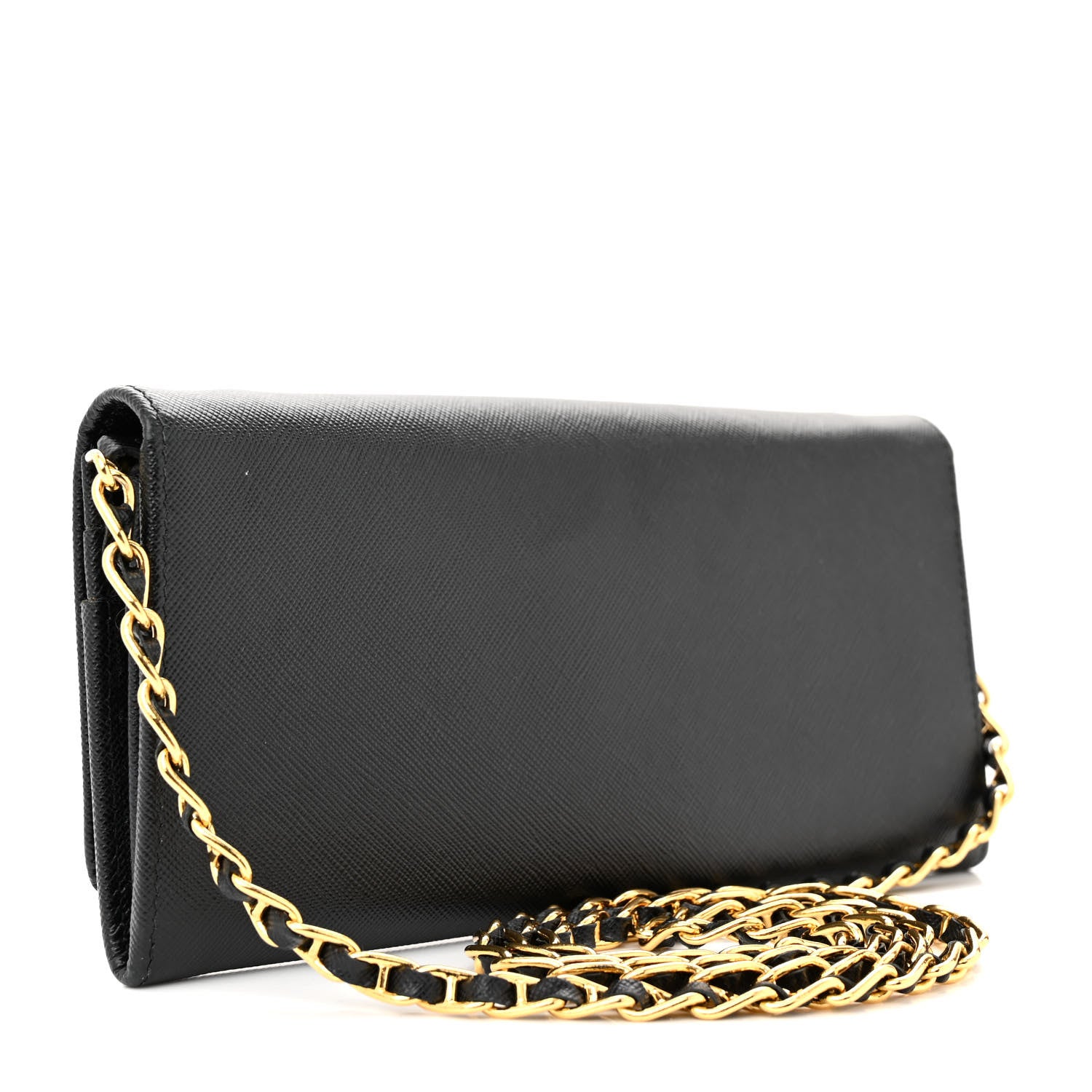 Prada Saffiano Metal Oro Chain Wallet Black 3 of 12
