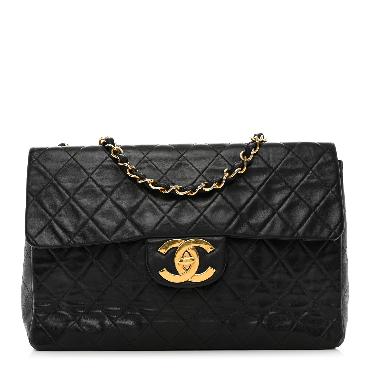 Lambskin Quilted XL Jumbo Single Flap Black