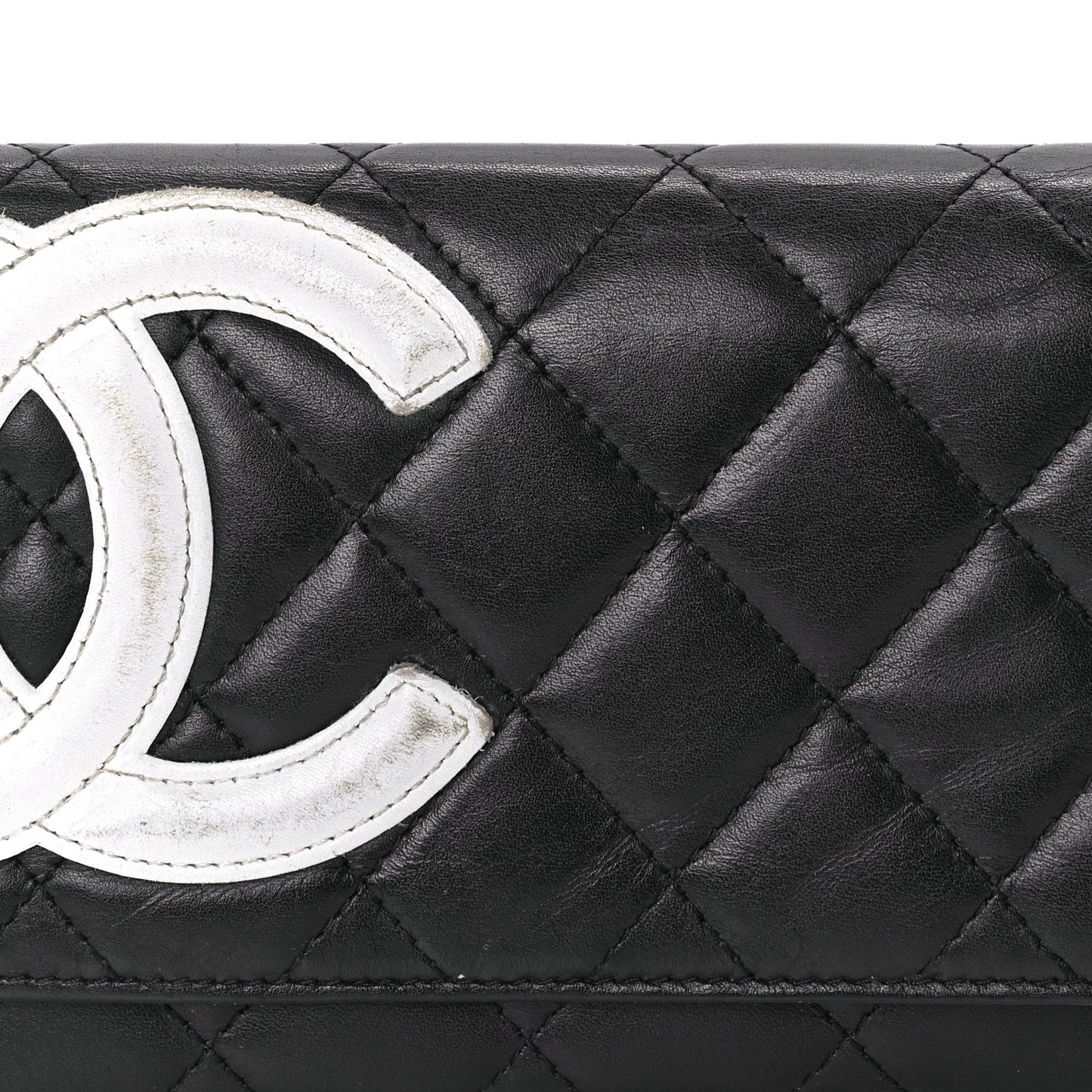 Calfskin Quilted Cambon Flap Wallet Black White