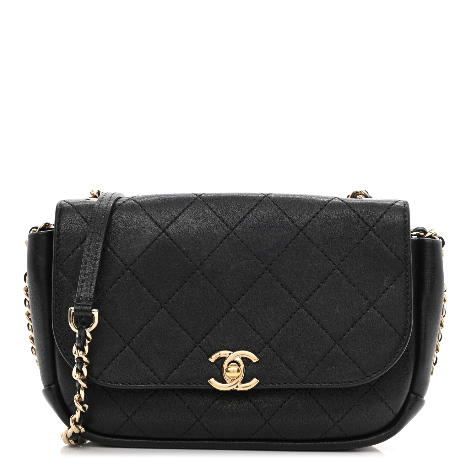 Chanel Goatskin Stitched Casual Trip Single Flap Black 1 of 19