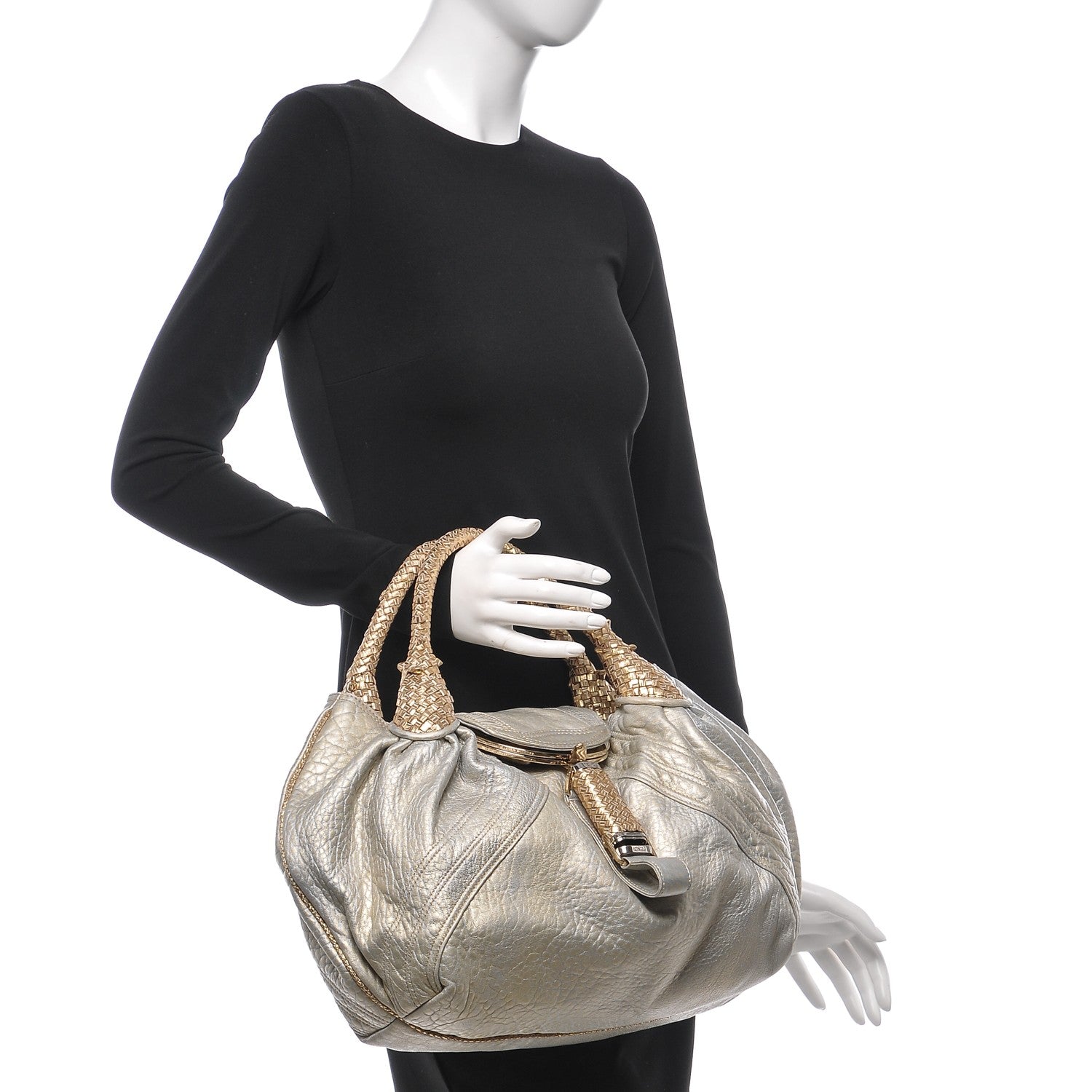 Fendi Nappa Nuvolata Bimetal Spy Oro Argento 2 of 9