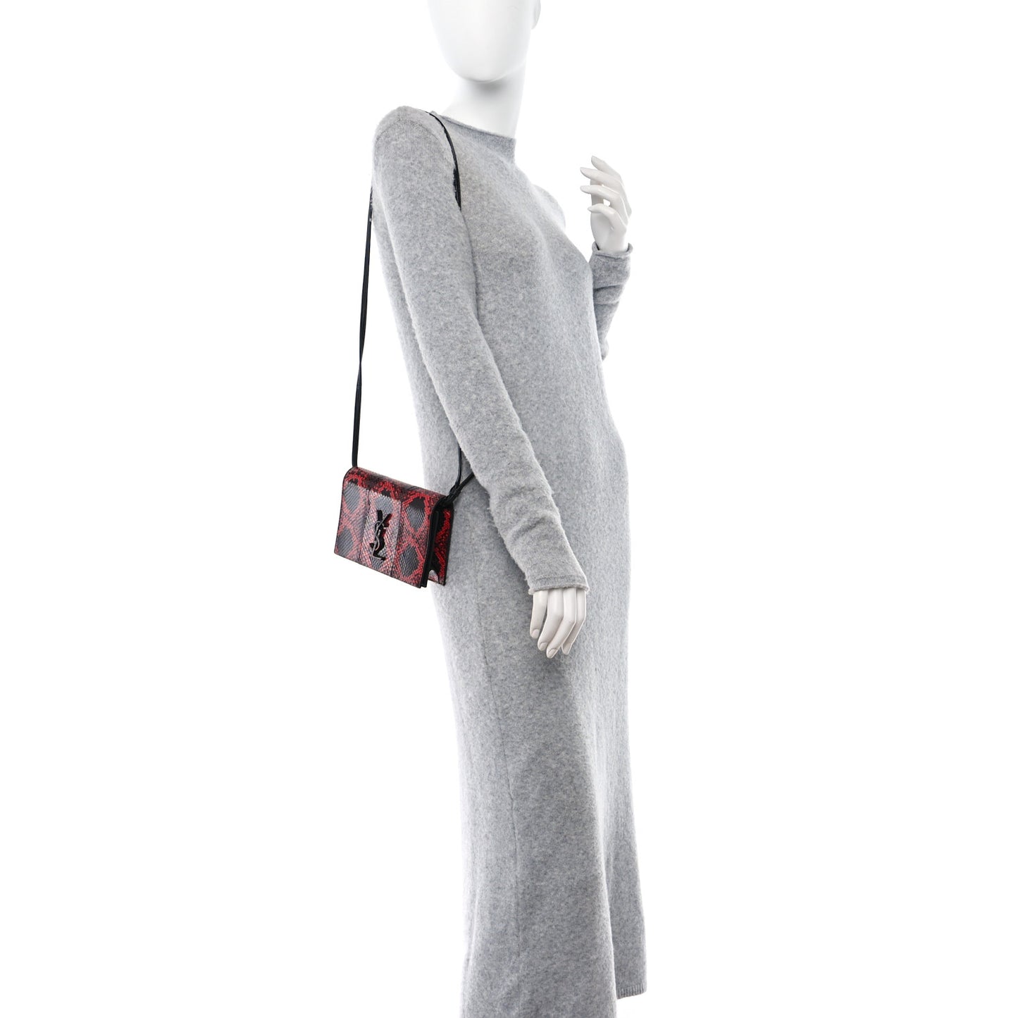 Snakeskin Monogram Toy Kate Strap Wallet Black Red