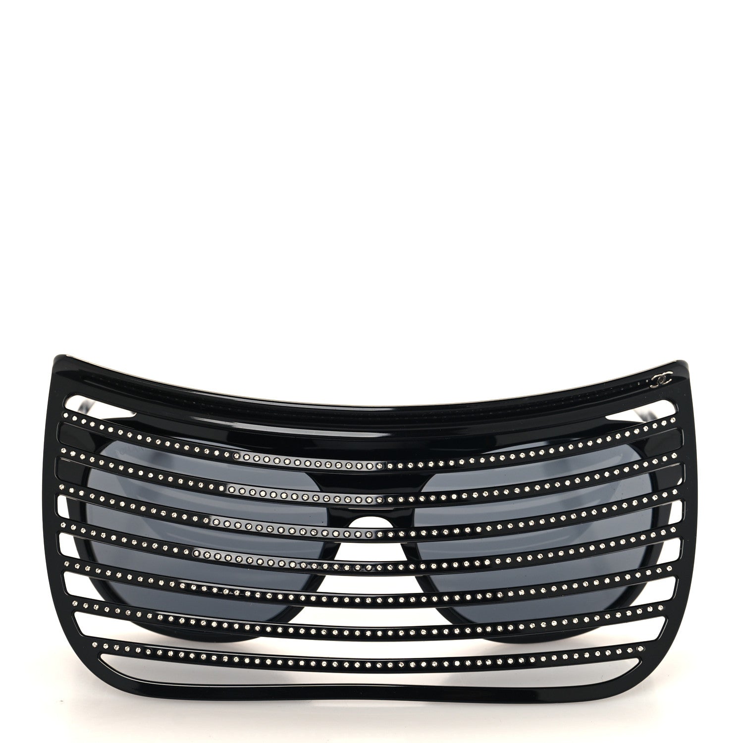 Chanel Nylon Crystal Square Sunglasses 71538 Black Grey 2 of 7