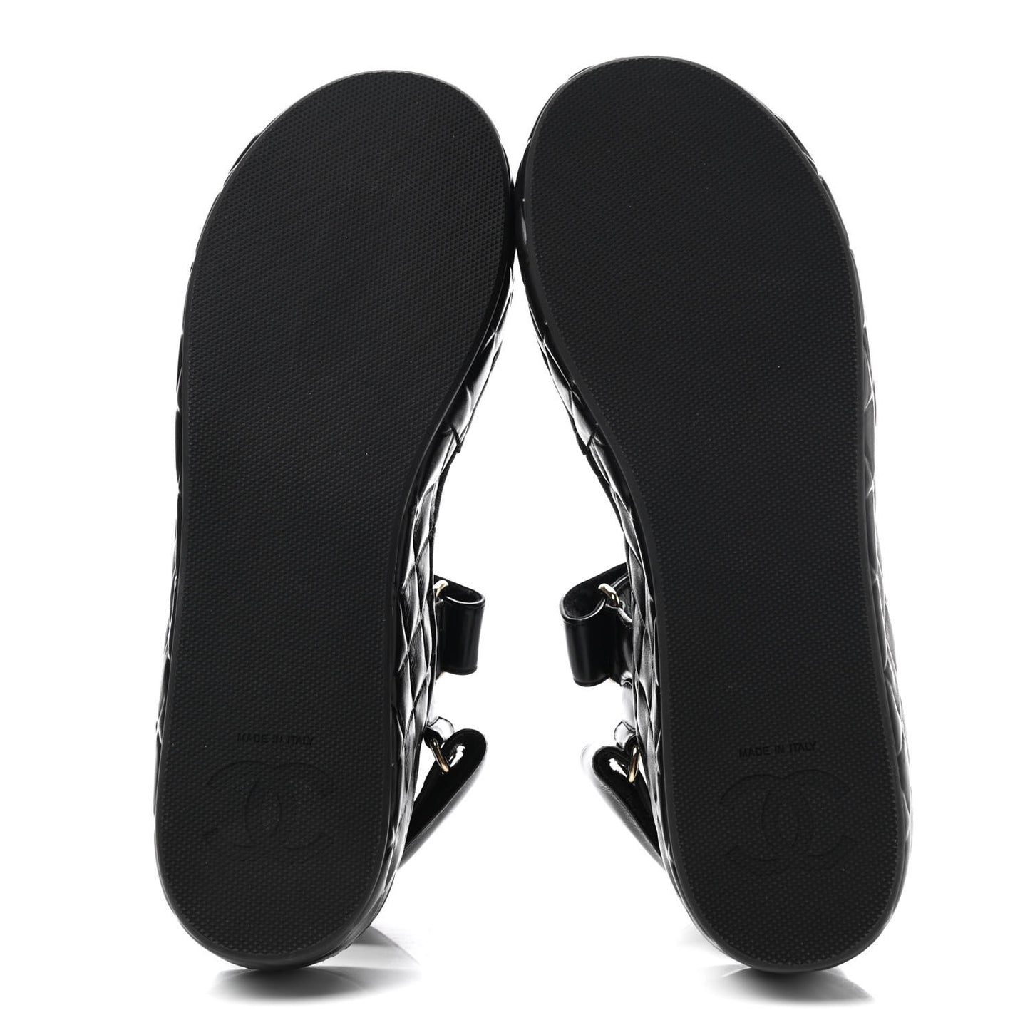 Shiny Calfskin Logo Platform Sandals 38 Black