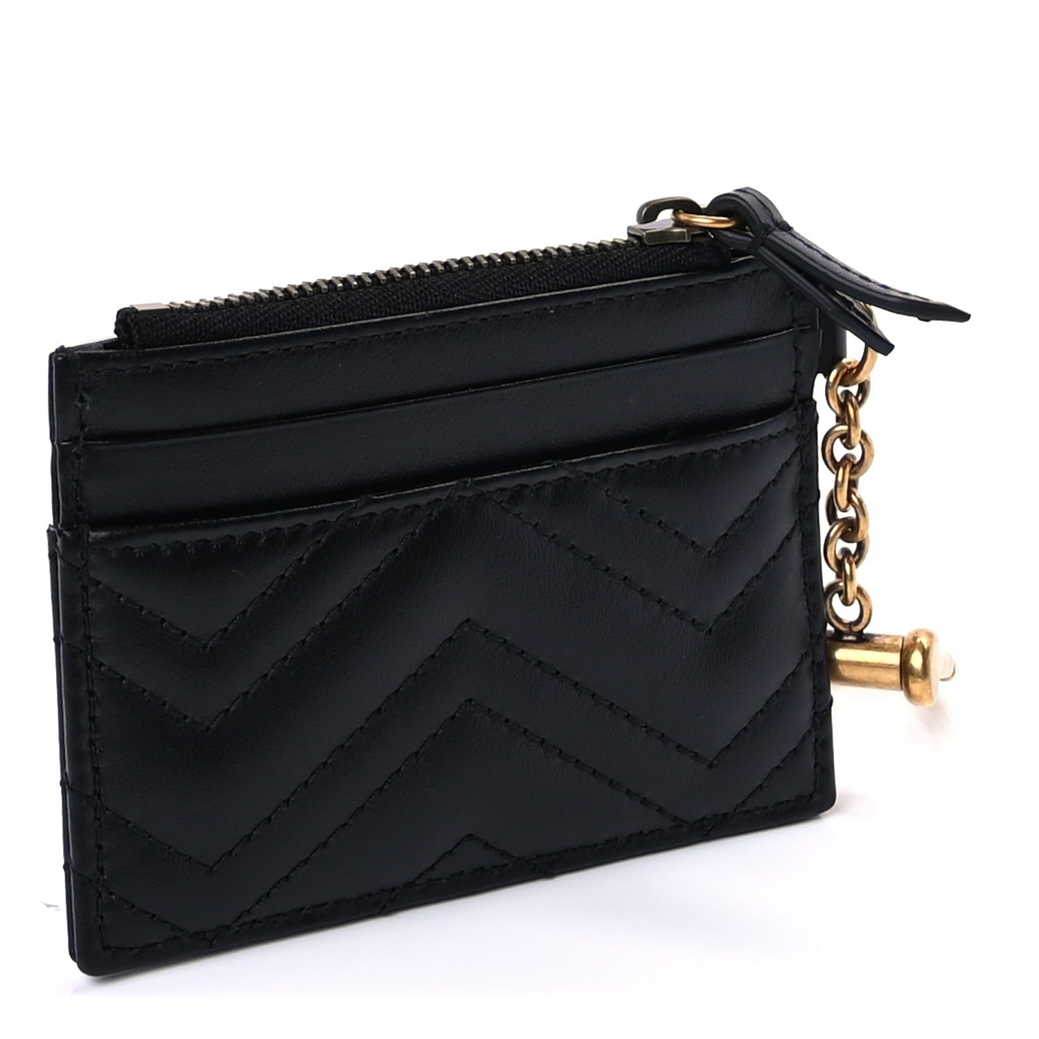 Gucci Calfskin Matelasse Chevron GG Marmont Key Case Card Holder Black 3 of 7