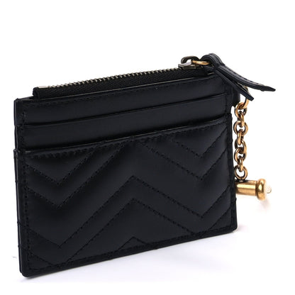 Gucci Calfskin Matelasse Chevron GG Marmont Key Case Card Holder Black 3 of 7